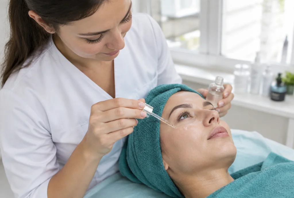 formy witaminy C w kosmetykach: aplikacja serum w gabinecie